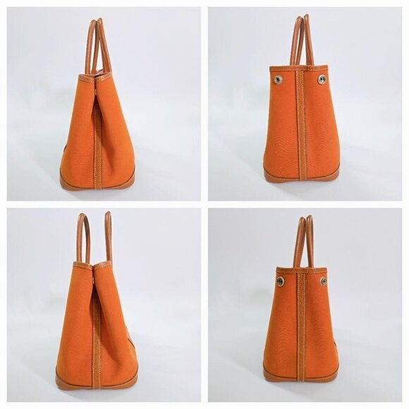 Hermes Garden Party TPM Buffalo Toile Orange Leather Tote Bag Shoulder Handbag - Picture 6 of 11
